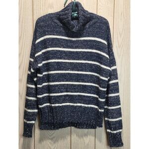 Primark Womens XS Navy Blue White Striped Turtleneck Marled Knit Sweater